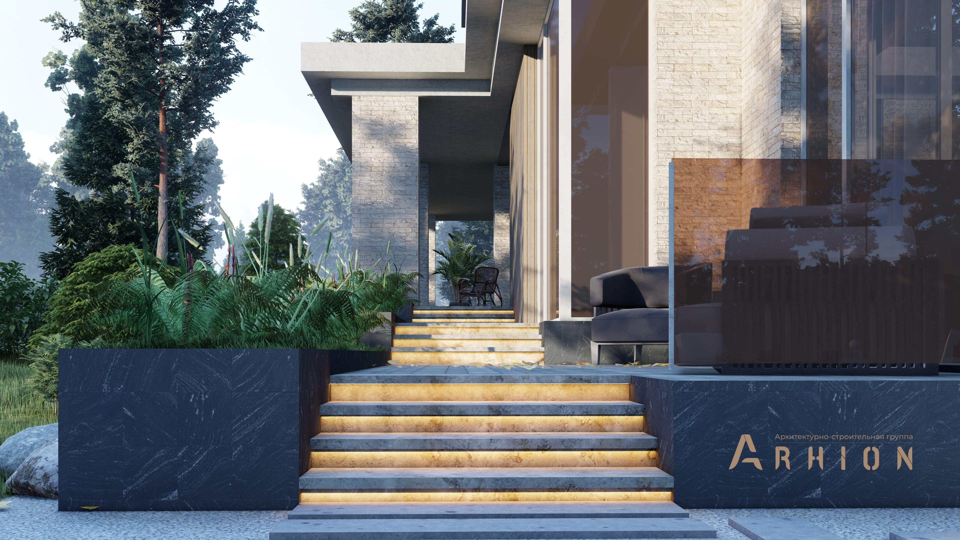 2. Проект двухэтажного дома в стиле хай-тек с плоской кровлей , H-048, площадью - 589 кв c терассой, балконом, гаражом